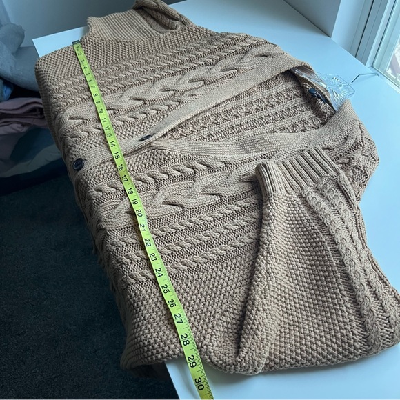 Quince 100% Organic Cotton Oversized Cable Cardigan Sweater Fisherman Camel XL - Picture 10 of 11